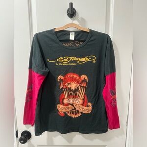 Ed Hardy Vintage Graphic long sleeved Tee Death Before Dishonor no sz see pics